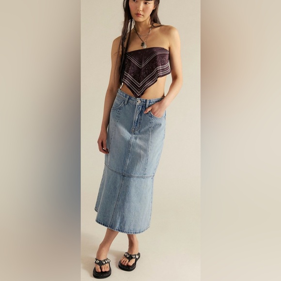 We The Free Midas Denim Midi Skirt NWT